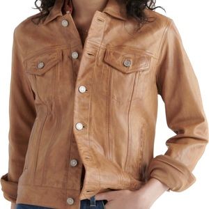 Camel Vegan Leather Trucker Jacket